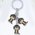 Cartoon dachshund metal keychain with three black and yellow alloy dog pendants - Three Puppies (New Dachshund Set) / Black