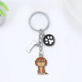 Silver dachshund keychain with enamel dog bone and paw print charm pendants - Dachshund/Bone/Paw (Brown) / Brown