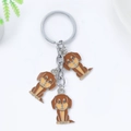 Metal dachshund keychain with three brown enamel dog charms and polished silver ring - Three Puppies (New Dachshund Set) / Brown