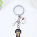 Silver dachshund keyring set with bone pendant and I Love Dogs charm on white background - Dachshund/Bone/Heart (Black) / Black