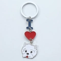 Llavero metálico de perro con letra I azul y colgante en forma de corazón rojo - Estilo Westie Blanco (4) / 2.5*3cm 12g 10cm