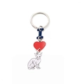 Cat keychain featuring a blue letter I, a red heart, and a white Sphynx cat pendant - Heart Sphinx White Cat