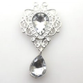 Vintage silver alloy pet collar pendant with sparkling teardrop crystal ornaments - S 20cm / White
