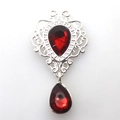 Minimalist pet collar with silver metal frame and teardrop-shaped deep red ruby pendant - S 20cm / Red
