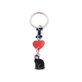 Creative black cat metal keychain with dark blue letter I and red heart pendant - Heart Black Cat