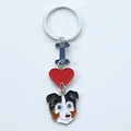 Dog metal keychain with heart and I-letter pendants featuring border collie enamel charm - Australian Shepherd Style (15) / 2.5*3cm 12g 10cm