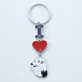 Dog tag keychain with blue bone, red heart, and cartoon puppy enamel charms - Cartoon Spotted Dog Style (17) / 2.5*3cm 12g 10cm