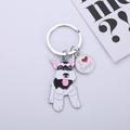 Cartoon Schnauzer metal keychain with silver ring and I love dogs heart pendant charm - New Black Schnauzer