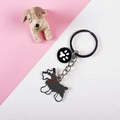 Metal Rottweiler dog keychain with colorful enamel pendant and white paw print charm - Gray Schnauzer + Paw