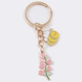 Goldener Zinklegierung Schlüsselanhänger mit gelber Biene und rosa Blumenanhänger - Blumenstil 1 (Mit Biene)