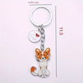 Cartoon Papillon dog metal keychain with I Love Dogs charm and 3cm width dimension - Silver Papillon (Heart)