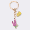 Goldener Schlüsselanhänger mit Biene und lila Lavendel-Anhänger aus Emaille - Blumenstil 2 (Mit Biene)