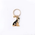 Portachiavi pastore tedesco in metallo con campanellino dorato e finitura in smalto su bianco - Cane Oro Con Campanello Oro