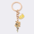 Goldener Schlüsselanhänger mit bunten Sonnenblumen- und Bienen-Emaille-Anhängern - Blumenstil 3 (Mit Biene)