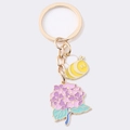 Golden keychain featuring enamel bee and purple hydrangea flower pendant charms - Flower Style 5 (With Bee)