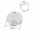 Detailed 25mm round silver pet ID tag with sparkling rhinestones and metal ring - Round