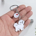Silver metal keychain with white enamel cartoon dog and 'I ❤️ Dogs' pendant - New Maltese (Heart)
