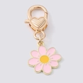 Pink daisy flower charm keychain with golden heart lobster clasp for handbag decoration - Pink Floral