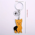 Cartoon Yorkshire Terrier metal keychain with paw print charm and size measurements - Yorkshire Terrier (Paw)