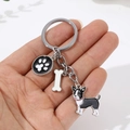 Porte-clés Boston Terrier en métal avec breloques os et empreinte de patte - 10cm 16g / Chihuahua Noir Os Patte
