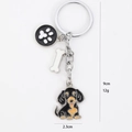 Porte-clés teckel en métal noir avec breloques d'os blanc et d'empreinte de patte - 10cm 16g / Teckel Potelé