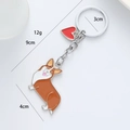 Cute Corgi dog metal keychain with red enamel heart pendant and silver ring - Corgi Style (Corgi + Red Heart)