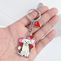 Cartoon white puppy dog keychain with heart envelopes and a silver metal ring - Love Letter Dog