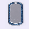 Zinc alloy military style dog tag with polished silver finish and blue glitter border - 50*29mm 11g / Light Blue