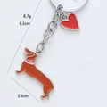 Brown enamel dachshund keychain with red heart charm and detailed size measurements - Brown Dachshund Style (Brown Dachshund + Red Heart)