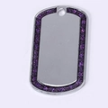 Silver rectangle zinc alloy dog tag with purple glitter border for pet collars - 50*29mm 11g / Purple