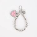 Pink heart photo frame charm and silver beaded keychain with engraved heart pendant - Heart