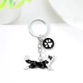 Creative Border Collie dog keychain with round black paw charm and metal ring - Running Border Collie Style (Long Strip & Paw Print)