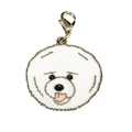 Ronde Bichon Frise metalen penning met wit epoxy en zilveren karabijnsluiting voor honden - 30MM / Bichon Frise Hoofd