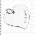 Silver heart dog tag with four sparkling rhinestones for custom pet ID engraving - Heart