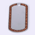 Rectangle zinc alloy pet ID tag with brown glitter border and polished silver surface - 50*29mm 11g / Orange