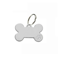 Polished bone-shaped pet ID tag in silver finish with rhinestone paw print detail - Bone