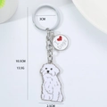 Cute white enamel dog keychain with I Love Dogs charm and polished silver keyring - Bichon/Maltese Style (Bichon + Heart)