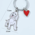 Cute white cartoon dachshund keychain with red heart pendant and enamel finish - Basset Hound Style (New Basset Hound + Red Heart)