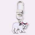 Portachiavi bulldog francese in lega di zinco con smalto bianco e clip argento - Bulldog Bianco (Chiusura a Molla) / Bianco