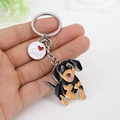 Teckel emaille sleutelhanger met I Love Dogs hanger en zilverkleurige metalen ring - Zilveren Ring Rennende Teckel met I Love Dogs Label