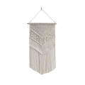 Arazzo boho in cotone bianco panna intrecciato a mano con supporto in legno - Stile Diamante Stereo (z040) / Beige