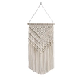 Arazzo da parete boho fatto a mano in macramè bianco crema con frange e legno - Stile Maglia Geometrica Complessa (z178) / Beige