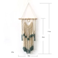 Arazzo bohémien fatto a mano in cotone bianco crema con nappe verde scuro e asta in legno - 85*40cm / Beige