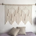 Arazzo in macramè bohémien fatto a mano con motivi geometrici e frange nappe - Solo Arazzo (Senza Asta in Legno) / Beige (z016) / 150x110cm