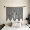 Arazzo bohémien in cotone grigio fatto a mano con trame geometriche e perle di legno - Solo Arazzo (Senza Asta in Legno) / Grigio (z016) / 120x100cm