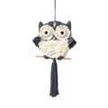 Handmade macrame owl wall hanging with wooden rod and fringe for Nordic home decor - 70*35cm / Black