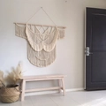 Large handmade boho woven wall hanging tapestry with layered fringes and wood pole - Style With Spliced Wooden Rod / Beige (z087) / 120x110cm