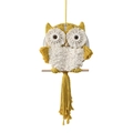 Handmade yellow macrame owl wall hanging with bohemian fringe and wooden rod - 70*35cm / Yellow