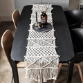 Camino de mesa bohemio de macramé blanco roto hecho a mano con texturas y flecos - 35X160cm / XX Beige