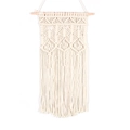 Arazzo da parete boho macramè con motivi a rombi e nappe di cotone color crema - 35x75cm / Stile Tessuto Annodato (Beige B)